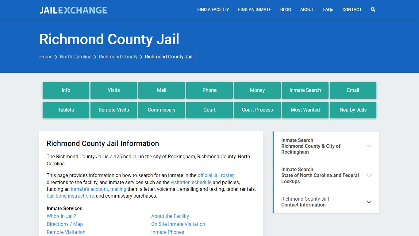 Richmond County Jail, NC Inmate Search, Information
