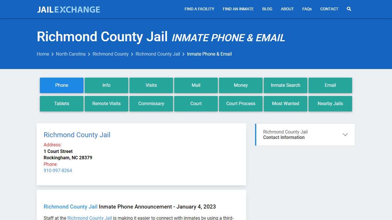 Inmate Phone - Richmond County Jail, NC - Jail Exchange