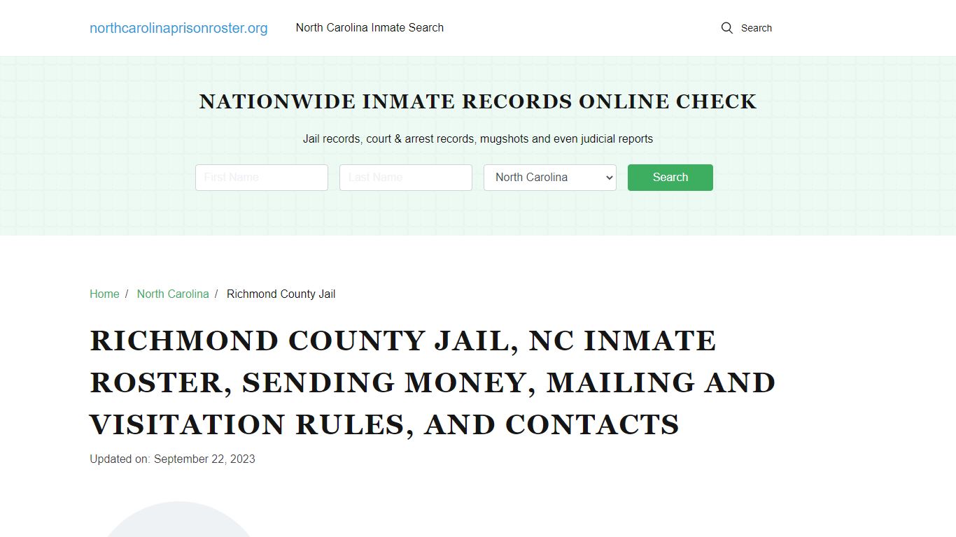 Richmond County Jail, NC: Offender Search, Visitations & Contact Info